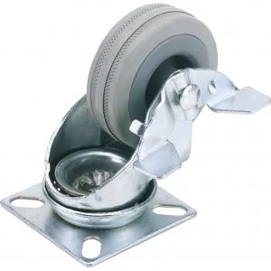 Image of Draper Swivel Plate Fixing Rubber Wheeled Castor and Brake 100mm