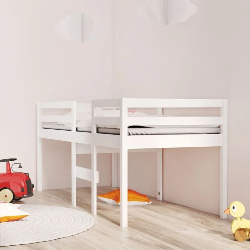 Image of vidaXL High Sleeper Bed White 90x200cm Solid Wood Pine, White 821605