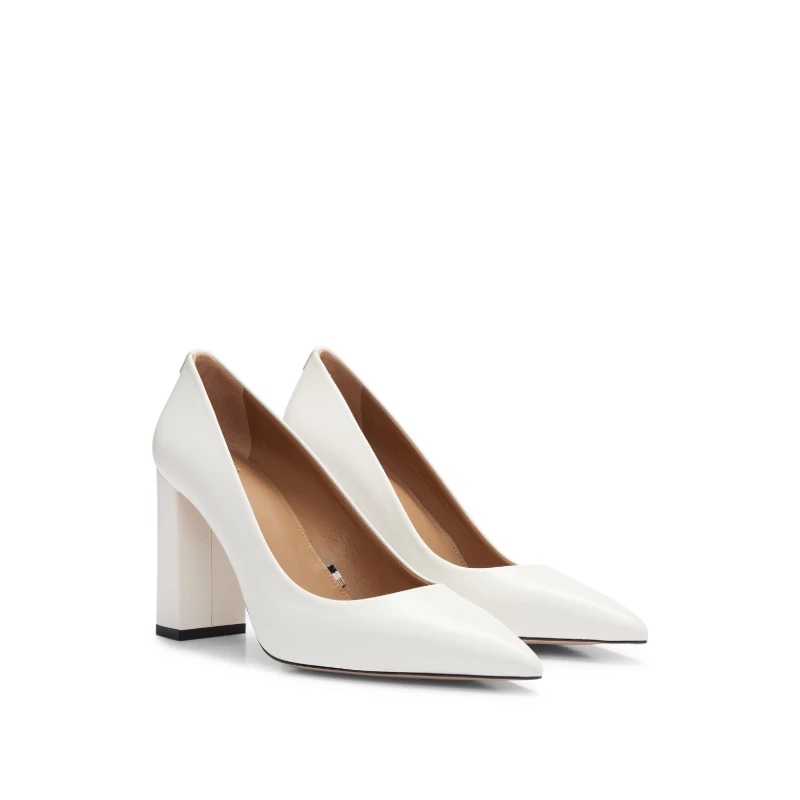 Image of Boss Womens Janet Block Heel Court Shoes White female 2 (35)