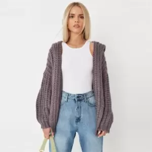 image of Missguided Recycled Knit Hooded Cardigan - Grey