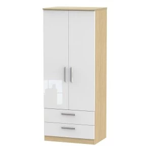 Image of Robert Dyas Kirkhill Ready Assembled 2-Door Wardrobe with Drawers -White Pine