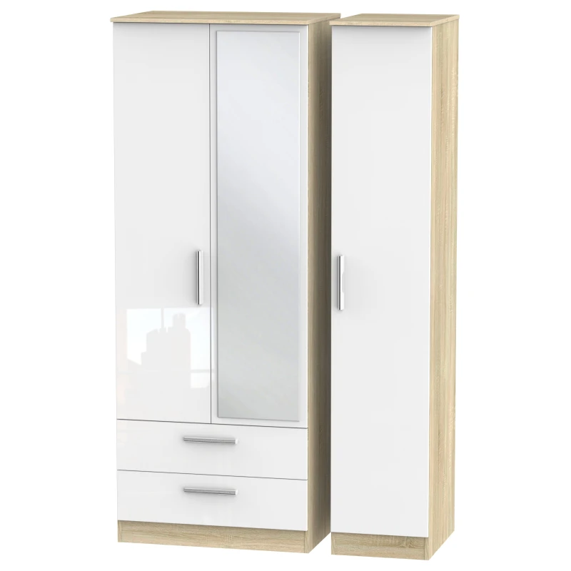 Image of Ready Assembled 2 U Trent Triple Mirror Wardrobe with 2 Drawers (Ready Assembled) White