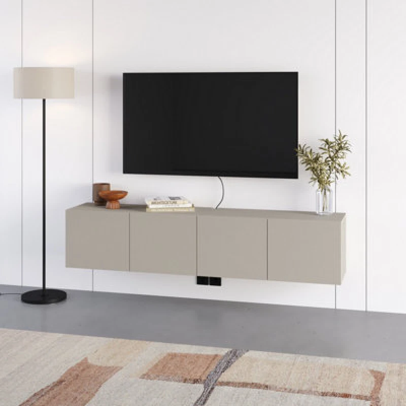 Image of Decortie Daroca Floating Wall-Mounted TV Unit Up To 65-Inch Tvs 180Cm(W) Soft-Close 4 Doors TV Cabinet For Living Room, Sandstone