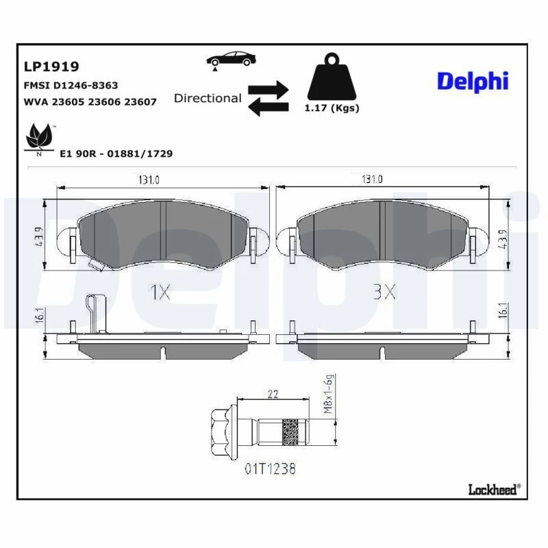 Image of DELPHI Brake pad set DELPHI LP1919