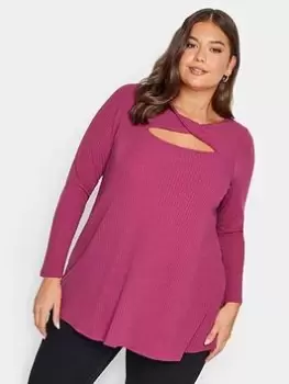 Image of Yours Twist Front Rib Swing Top. Pink, Size 16, Women