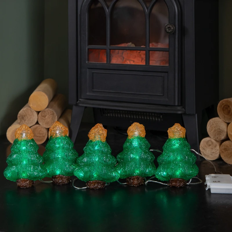 Image of 12cm Set of 5 Battery Operated Light up Christmas Tree Ornaments with 50 Cool White LEDs
