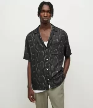 Image of AllSaints Mens Python Shirt, Jet Black, Size: M