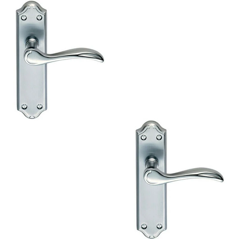 Image of Loops 2x PAIR Curved Door Handle Lever on Latch Backplate 180 x 45mm Satin Chrome Multi