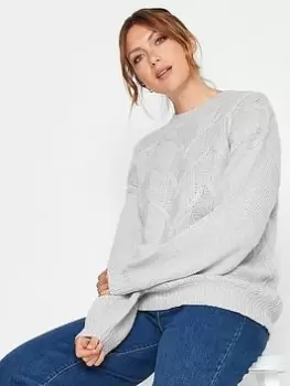 image of Long Tall Sally Grey Chunky Cable Knit Jumper, Grey, Size 10-12, Women