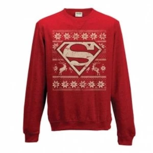 image of Superman Unisex Small Christmas Jumper - Red