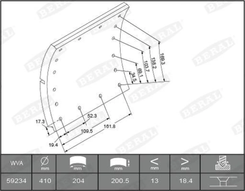 Image of Brake Lining Kit, drum brake BERAL KBL59234.0-1624