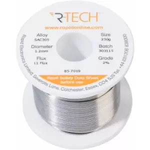 image of 857019 SAC305 Solder 2% L1 Flux 0.5% Halide 1.2mm 250g Reel - R-tech