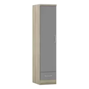 Image of Seconique Nevada 1 Door 1 Drawer Wardrobe - Grey Gloss/Light Oak Effect Veneer
