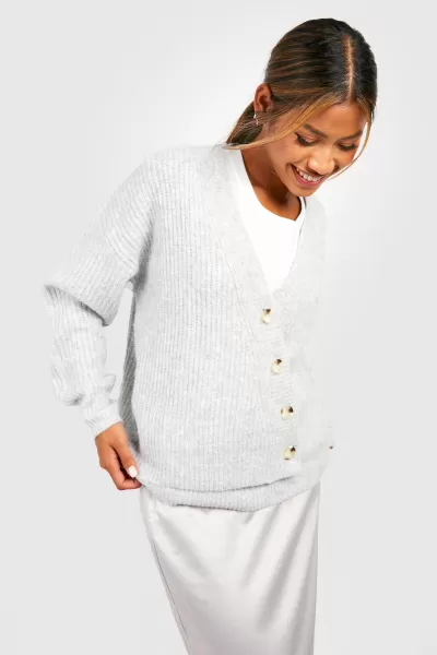 Image of Asymmetric Button Soft Knit Cardigan