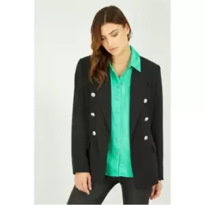 image of Yumi Black Blazer With Button Detail - Black