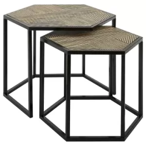 Image of Set of 2 Hexagonal Side Tables in Bamboo and Iron