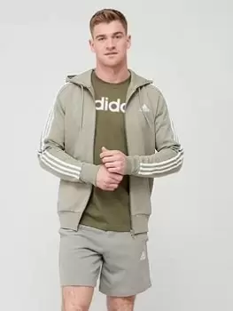 Image of Adidas Sportswear Essentials French Terry 3-Stripes Full-Zip Hoodie - Light Green