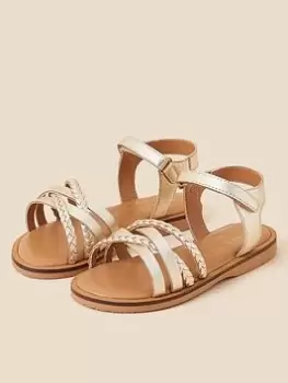 Image of Accessorize Girls Plaited Leather Sandals - Gold, Size 1 Older