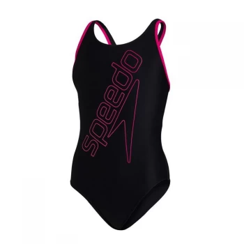Image of Speedo Large Logo Swimsuit Girls - Black/Pink