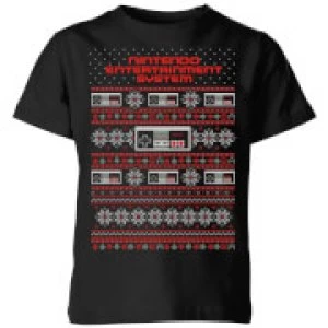 Image of Nintendo NES Pattern Kid's Christmas T-Shirt - Black - 11-12 Years
