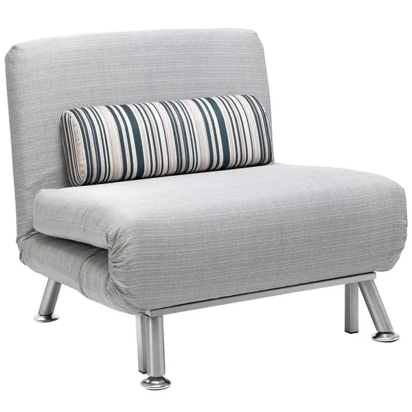 Image of HOMCOM Single Sofa Bed Folding Chair Bed Metal Frame Padding Pillow Grey