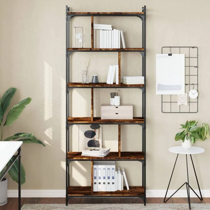 Image of Vidaxl Bookcase 6-tier Smoked Oak 76X32X192cm Engineered Wood, Brown 833947