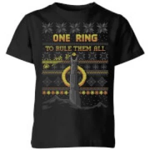 Image of Lord Of The Rings One Ring Kids Christmas T-Shirt - Black - 11-12 Years