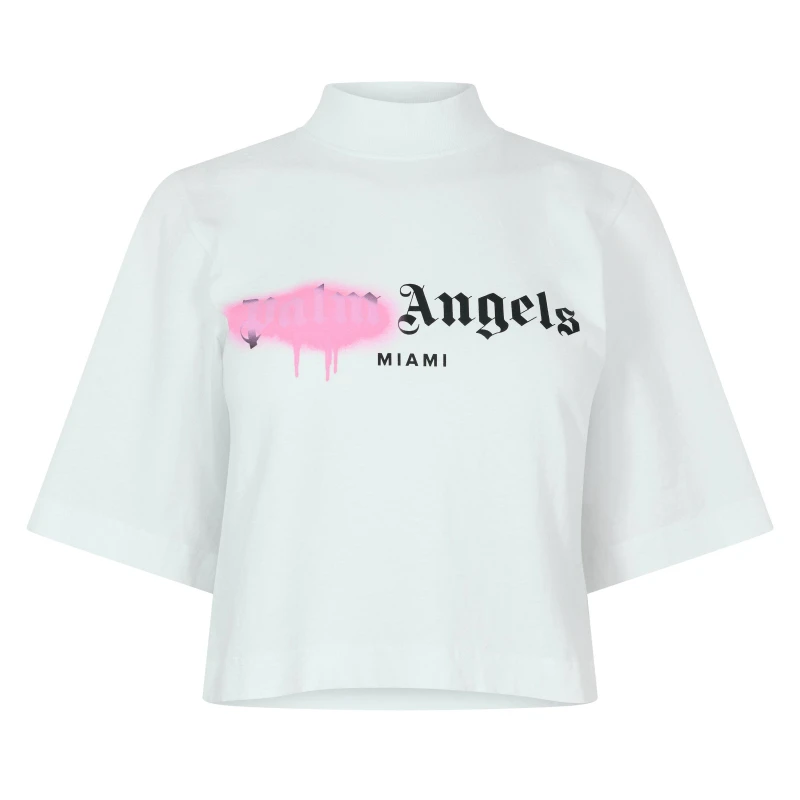 Image of Palm Angels Womens Vegas Cropped T-Shirt White Pink female 12 (M)