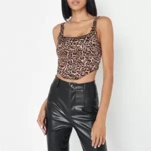 image of Missguided Leopard Print Corset Crop Top - Brown