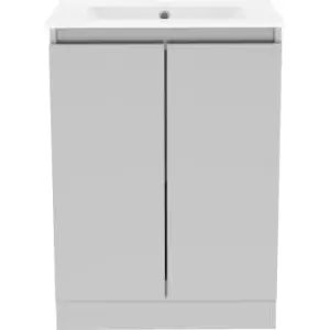 Atlanta Double Door Floor Standing Basin Unit With Basin Pearl 600mm in Grey MFC