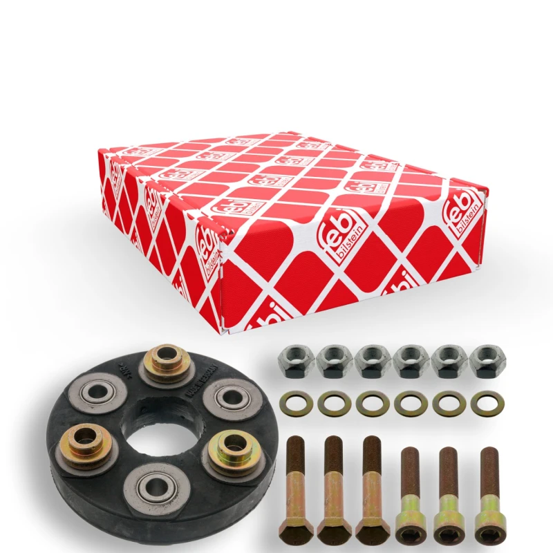 Image of FEBI BILSTEIN 01527 Drive Shaft Coupler with washers, with nuts, Front, Bolt Hole Circle Ø: 80mm, OE Turbo NEW Joint,propeller shaft (1427)