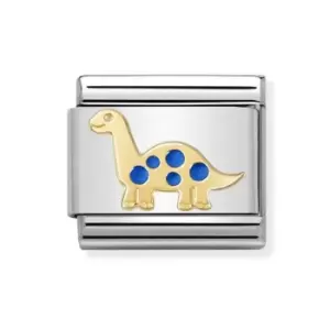 image of Nomination Classic Gold Blue Brontosaurus Charm