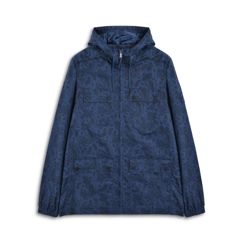 Image of Lambretta Mens Paisley Tech Fleece Zip Hoodie Blue male Small