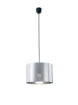 Image of Dako Black Ceiling Pendant 1 Light E27 with 300 x 200mm Metallic Chrome Cylinder Shade, c, w Ceiling Bracket