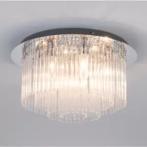 Image of Harperliving - Crystal Bathroom Ceiling Light, 6xG9 Cap Type, Flush Mount, Water Resistant IP44 Rod Crystals