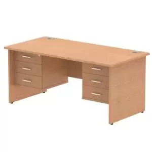 Image of Impulse 1600 Rectangle Panel End Leg Desk OAK 2 x 3 Drawer Fixed Ped