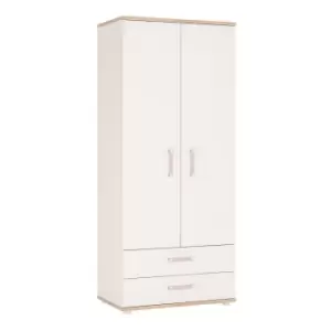 image of 4Kids 2 Door 2 Drawer Wardrobe In Light Oak And White High Gloss (Lilac Handles)