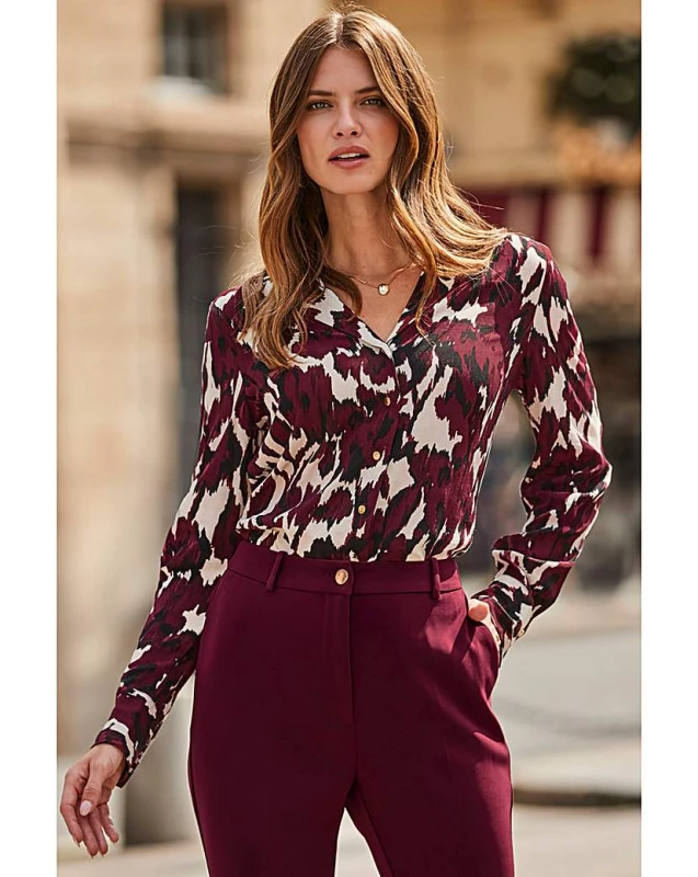 Image of Sosandar Sosandar Blurred Ikat Collar Shirt RED Multicolour - Sosandar - Size: 8 RED Multicolour Female 8 RF96609