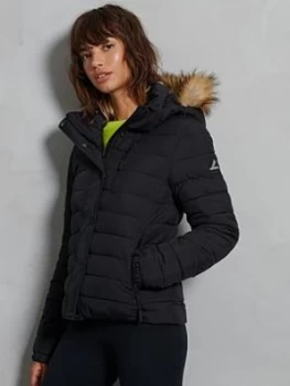 image of Superdry Classic Faux Fur Fuji Jacket, Black, Size 6, Women