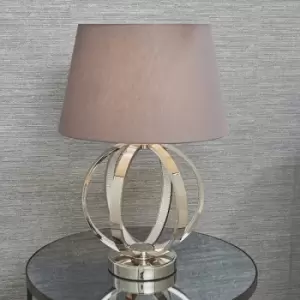 Evie Table Lamp Bright Nickel Plate & Charcoal Grey Cotton 1 Light IP20 - E27