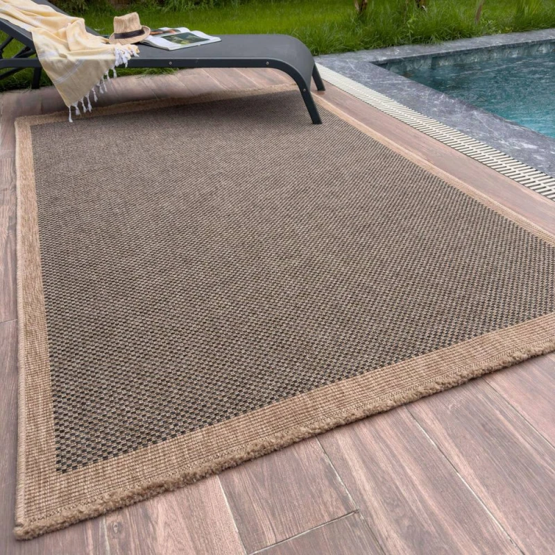 Image of THE RUGS Jute Looking Square Dots Design Outdoor Rugs in Blue Nature 5200DG in Dark Grey Size: 200cm x 290cm Dark Grey Unisex 200cm x 290 cm