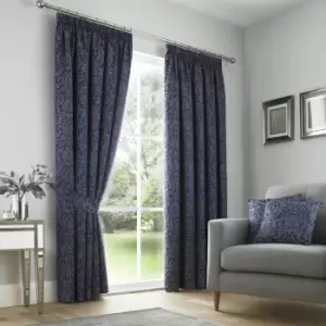 Image of Lamina Jacquard Weave Pencil Pleat Lined Curtains, Navy, 46 x 72" - Curtina