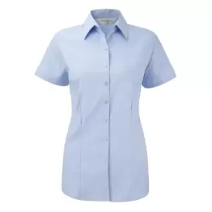 image of Russell Womens/ladies Herringbone Short Sleeve Work Shirt (2XL) (Light Blue)