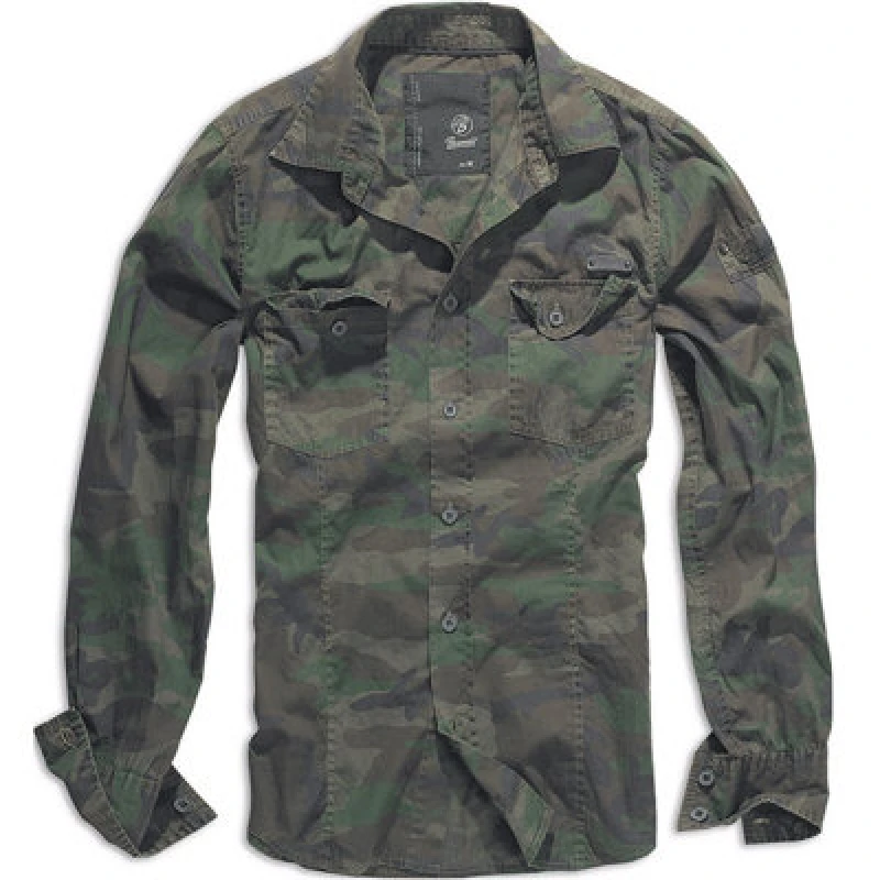 Image of Brandit Slim Fit Shirt Longsleeve woodland S Men