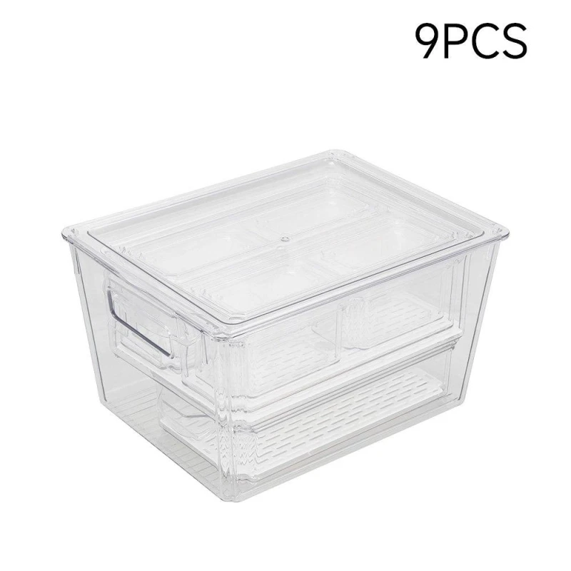 Image of LIFE IDEAS Set of 9 Stackable Clear Fridge Organisers Clear unisex One size