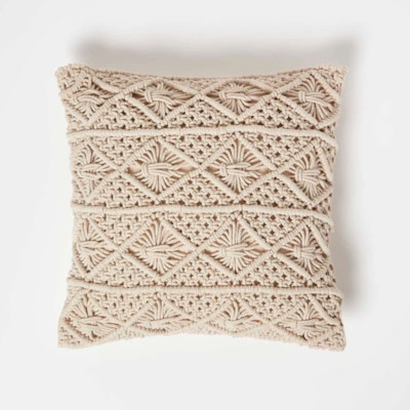Image of Homescapes Willow Handwoven Natural Macrame Cushion 45 X 45 Cm