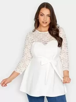 Image of Yours Lace Sweetheart Peplum Top - White, Size 16, Women