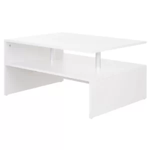 Image of HOMCOM 2-Tier Coffee Table Side/End Table Modern Rectangular Design w/Open Shelf Living Room Entryway Hallway Furniture White