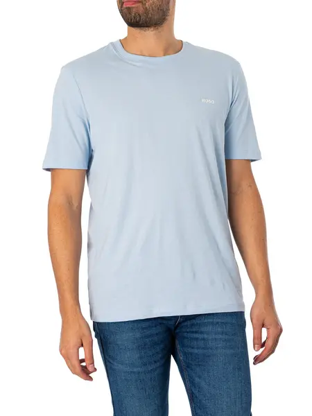 Image of HUGO Dero222 Chest Logo T-Shirt Light Pastel Blue XXL