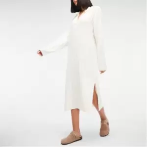 Image of Missguided Collared Rib Knit Midaxi Dress - Cream
